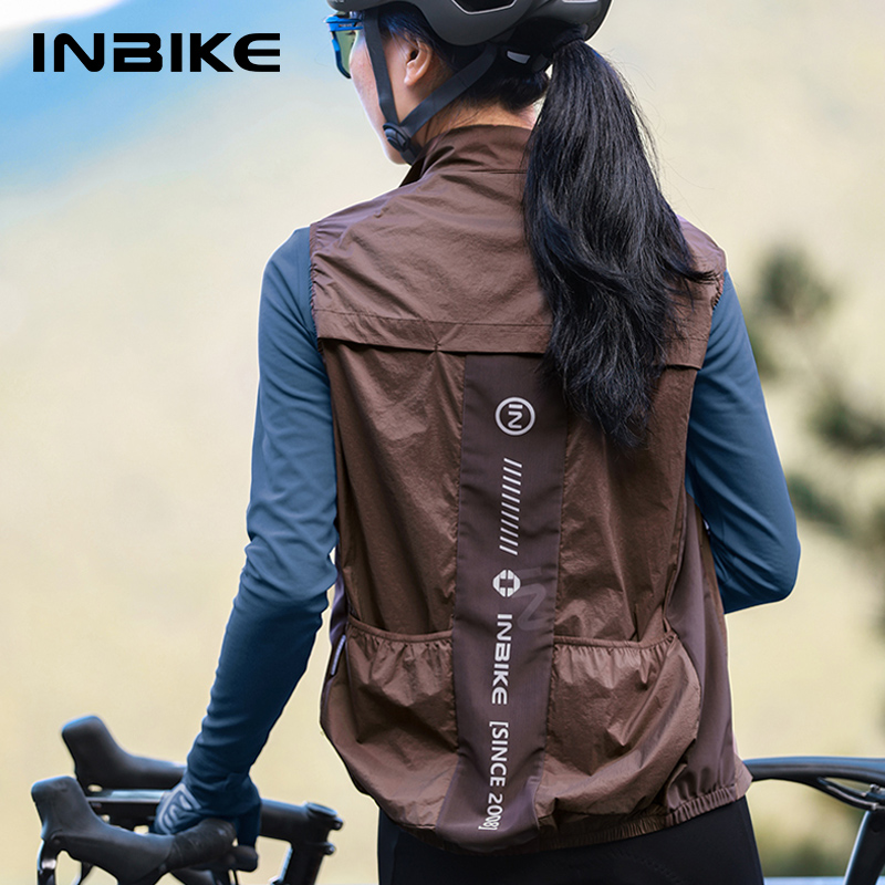 Mountain Biking Jacket - INBIKE เสื้อปั่นจักรยานผู้หญิงเสื้อแขนกุดสำหรับวิ่งเสื้อกันฝนแจ็คเก็ตจักรยานเสือภูเขาน้ำหนักเบาเสื้อกันลมสะท้อนแสงมีกระเป๋า