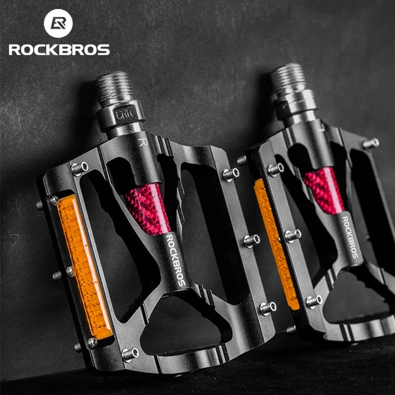 Pedal Platform Flat - ROCKBROS แป้นเหยียบจักรยาน แป้นเหยียบแบบแบนพร้อมลูกปืนอัลลอยด์ แป้นเหยียบจักรยานแบบสะท้อนแสงกันลื่น อุปกรณ์เสริมสำหรับจักรยาน MTB