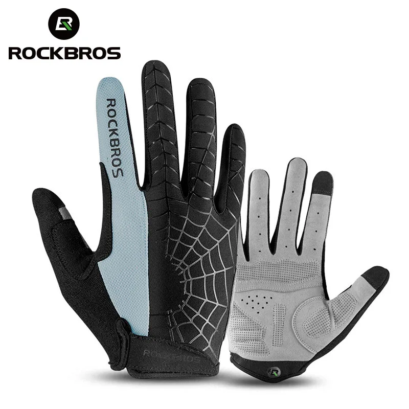 Mountain Biking Gloves Mens - ROCKBROS ฤดูใบไม้ผลิถุงมือขี่จักรยานเต็มนิ้วระบายอากาศลื่นถุงมือจักรยานสําหรับผู้ชายผู้หญิงจักรยานเสือภูเขาถนนขี่เกียร์