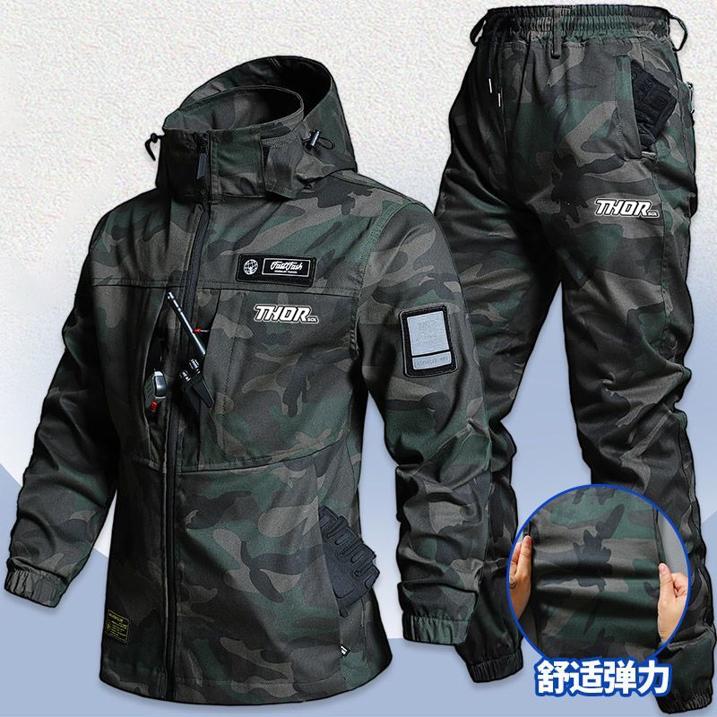 Mountain Biking Jacket - THORSOL ชุดเสื้อแจ็คเก็ตสำหรับปั่นจักรยานผู้ชายกันน้ำเสื้อผ้าจักรยานเสือภูเขากางเกงลายพรางรถจักรยานยนต์ชุดขี่จักรยานกางเกง MTB