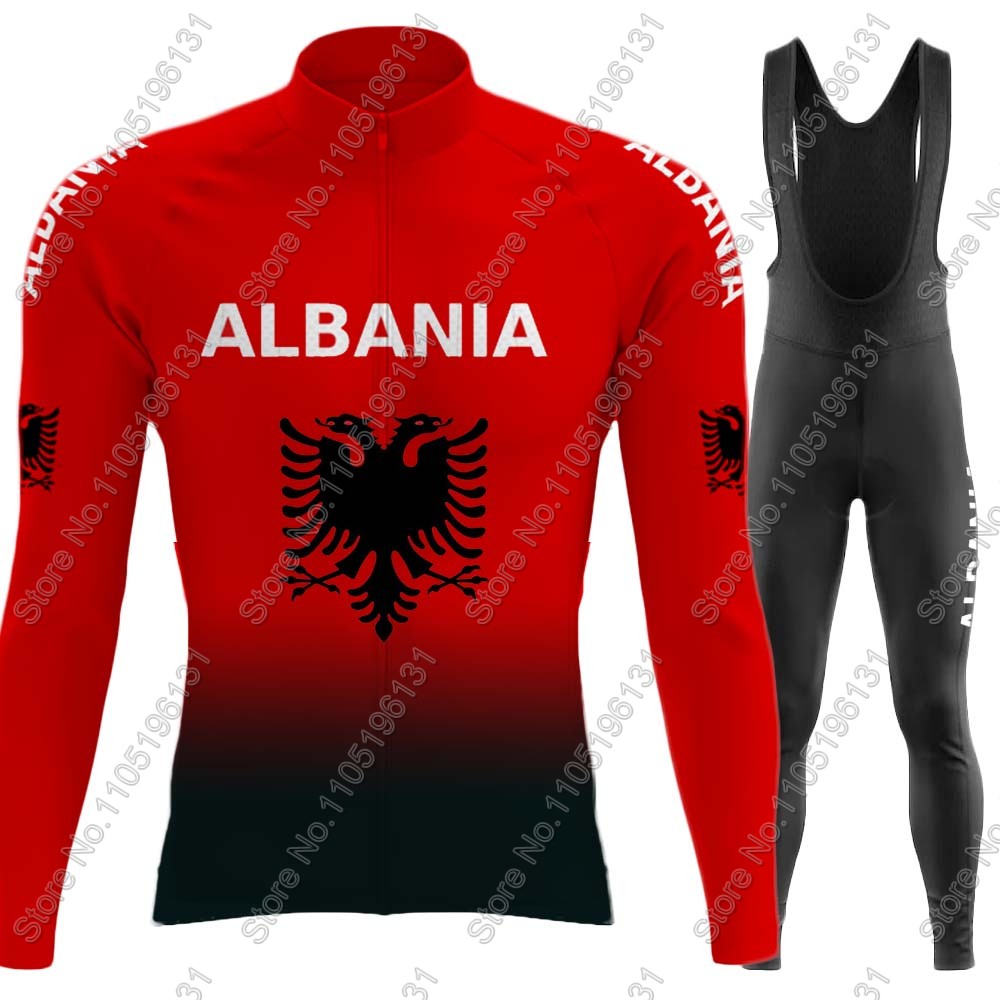 Mountain Biking Jacket - ชุดเสื้อเจอร์ซีย์ปั่นจักรยานทีมชาติแอลเบอเนีย ปี 2026 แขนยาว สีแดง สำหรับฤดูร้อนและฤดูหนาว